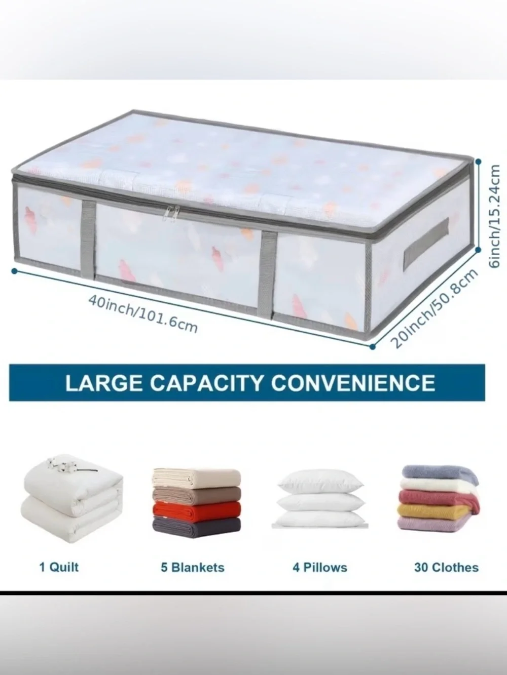 Clear Under Bed Storage Organizer Bag - Gray Set of 2 NWT